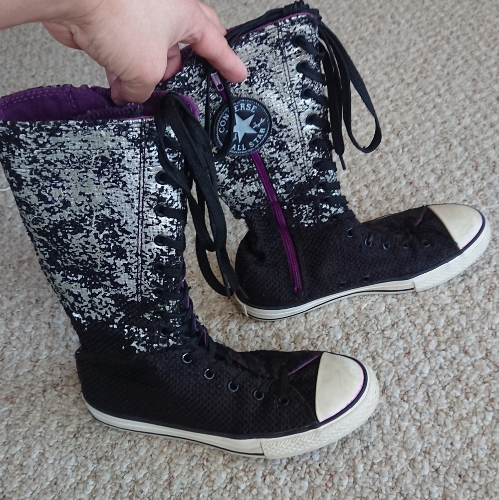 Converse XHI Black & silver ALL STAR Knee Calf knee high sneaker size Junior's 5